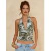 image:imageSOLY HUX Womens Cowl Neck Halter Tops Mesh Floral Deep V Neck Draped Front Backless Summer Going Out Crop Tank TopsGreen Floral
