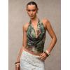 image:imageSOLY HUX Womens Cowl Neck Halter Tops Mesh Floral Deep V Neck Draped Front Backless Summer Going Out Crop Tank TopsOlive Green Floral
