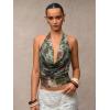 image:imageSOLY HUX Womens Cowl Neck Halter Tops Mesh Floral Deep V Neck Draped Front Backless Summer Going Out Crop Tank TopsOlive Green Floral