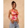 image:imageSOLY HUX Womens Cowl Neck Halter Tops Mesh Floral Deep V Neck Draped Front Backless Summer Going Out Crop Tank TopsRed and Yellow Floral