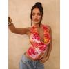 image:imageSOLY HUX Womens Cowl Neck Halter Tops Mesh Floral Deep V Neck Draped Front Backless Summer Going Out Crop Tank TopsRed and Yellow Floral