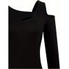 image:imageSOLY HUX Womens Cut Out Cold Shoulder Tops Long Sleeve Fitted Asymmetrical Going Out T ShirtsPlain Black