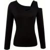image:imageSOLY HUX Womens Cut Out Cold Shoulder Tops Long Sleeve Fitted Asymmetrical Going Out T ShirtsPlain Black