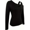 image:imageSOLY HUX Womens Cut Out Cold Shoulder Tops Long Sleeve Fitted Asymmetrical Going Out T ShirtsPlain Black