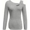 image:imageSOLY HUX Womens Cut Out Cold Shoulder Tops Long Sleeve Fitted Asymmetrical Going Out T ShirtsPure Grey
