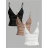 image:imageSOLY HUX Womens Deep V Neck Spaghetti Strap Crop Top 3 Packs Camisole Summer Layer Cami ShirtsWhite Khaki Black