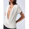 image:imageSOLY HUX Womens Deep V Neck T Shirts Short Sleeve Draped Fitted Sexy Tops Summer Date Night OutfitPlain White