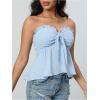 image:imageSOLY HUX Womens Frill Trim Tie Front Tube Top Sleeveless Strapless Ruffle Summer TopsLight Blue
