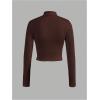 image:imageSOLY HUX Womens Full Zip Workout Running Crop Tops Athletic Jacket Long Sleeve Yoga Cropped Tee ShirtsRust Brown