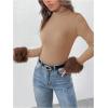 image:imageSOLY HUX Womens Fuzzy Mock Neck T Shirt Long Sleeve Fitted Ribbed Knit Tee TopsPure Brown