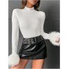 image:imageSOLY HUX Womens Fuzzy Mock Neck T Shirt Long Sleeve Fitted Ribbed Knit Tee TopsPure White
