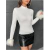 image:imageSOLY HUX Womens Fuzzy Mock Neck T Shirt Long Sleeve Fitted Ribbed Knit Tee TopsPure White