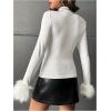 image:imageSOLY HUX Womens Fuzzy Mock Neck T Shirt Long Sleeve Fitted Ribbed Knit Tee TopsPure White