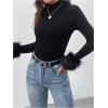 image:imageSOLY HUX Womens Fuzzy Mock Neck T Shirt Long Sleeve Fitted Ribbed Knit Tee TopsSolid Black