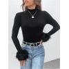 image:imageSOLY HUX Womens Fuzzy Mock Neck T Shirt Long Sleeve Fitted Ribbed Knit Tee TopsSolid Black