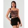 image:imageSOLY HUX Womens Graphic Figure Ruffled Bust Bustier Renaissance Cami Top Sleeveless Slim Fit Y2K Corset Crop TopsDark Khaki Printed