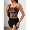 image:imageSOLY HUX Womens Graphic Figure Ruffled Bust Bustier Renaissance Cami Top Sleeveless Slim Fit Y2K Corset Crop TopsDark Khaki Printed