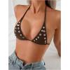 image:imageSOLY HUX Womens Grommet Eyelet Halter Bikini Top Tie Backless Swim Tops Beach WearPlain Coffee Brown