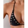 image:imageSOLY HUX Womens Grommet Eyelet Halter Bikini Top Tie Backless Swim Tops Beach WearSolid Black