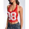 image:imageSOLY HUX Womens Jersey Halter Tops Y2k Number Graphic Mesh Cowl Neck Draped Front Tie Backless Sleeveless Crop Tank TopRed Letter