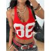 image:imageSOLY HUX Womens Jersey Halter Tops Y2k Number Graphic Mesh Cowl Neck Draped Front Tie Backless Sleeveless Crop Tank TopRed Letter