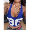 image:imageSOLY HUX Womens Jersey Halter Tops Y2k Number Graphic Mesh Cowl Neck Draped Front Tie Backless Sleeveless Crop Tank TopRoyal Blue