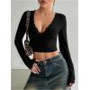 image:imageSOLY HUX Womens Lace Deep V Neck T Shirt Long Sleeve Slim Fitted Tee Going Out Crop TopsPlain Black