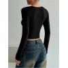 image:imageSOLY HUX Womens Lace Deep V Neck T Shirt Long Sleeve Slim Fitted Tee Going Out Crop TopsPlain Black