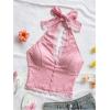 image:imageSOLY HUX Womens Lace Halter Top Deep V Open Back Crop Tank Going Out Vest Shirts Coquette ClothesPlain Pink