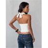image:imageSOLY HUX Womens Lace Halter Top Deep V Open Back Crop Tank Going Out Vest Shirts Coquette ClothesPlain White