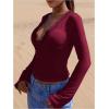 image:imageSOLY HUX Womens Lace Long Sleeve Tops Deep V Neck Tight T Shirts Going Out OutfitsPlaid Burgundy