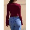 image:imageSOLY HUX Womens Lace Long Sleeve Tops Deep V Neck Tight T Shirts Going Out OutfitsPlaid Burgundy