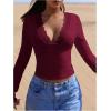 image:imageSOLY HUX Womens Lace Long Sleeve Tops Deep V Neck Tight T Shirts Going Out OutfitsPlaid Burgundy
