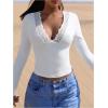 image:imageSOLY HUX Womens Lace Long Sleeve Tops Deep V Neck Tight T Shirts Going Out OutfitsPure White