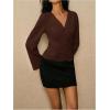 image:imageSOLY HUX Womens Lace V Neck Long Sleeve Blouse Elegant Tie Back Button Down Fitted Shirt TopsCoffee Brown