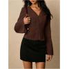 image:imageSOLY HUX Womens Lace V Neck Long Sleeve Blouse Elegant Tie Back Button Down Fitted Shirt TopsCoffee Brown