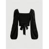 image:imageSOLY HUX Womens Lantern Long Sleeve Wrap Ruched Bow Tie Blouse Sweetheart Neck Satin Going Out Crop TopsPlain Black