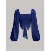 image:imageSOLY HUX Womens Lantern Long Sleeve Wrap Ruched Bow Tie Blouse Sweetheart Neck Satin Going Out Crop TopsPure Dark Blue