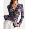 image:imageSOLY HUX Womens Long Sleeve Shirts Boho Floral Print Blouses Button Down V Neck Fitted TopsBlack Blue Floral