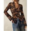 image:imageSOLY HUX Womens Long Sleeve Shirts Boho Floral Print Blouses Button Down V Neck Fitted TopsBlack Flowers
