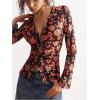 image:imageSOLY HUX Womens Long Sleeve Shirts Boho Floral Print Blouses Button Down V Neck Fitted TopsBlack Multi