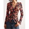 image:imageSOLY HUX Womens Long Sleeve Shirts Boho Floral Print Blouses Button Down V Neck Fitted TopsBlack Multi
