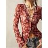 image:imageSOLY HUX Womens Long Sleeve Shirts Boho Floral Print Blouses Button Down V Neck Fitted TopsBrown Floral