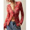 image:imageSOLY HUX Womens Long Sleeve Shirts Boho Floral Print Blouses Button Down V Neck Fitted TopsRed Floral