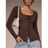 image:imageSOLY HUX Womens Long Sleeve Shirts Bow Tie Button Down Scoop Neck TShirt Aesthetic Going Out TopsCoffee Brown