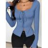 image:imageSOLY HUX Womens Long Sleeve Shirts Bow Tie Button Down Scoop Neck TShirt Aesthetic Going Out TopsPlain Blue