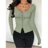 image:imageSOLY HUX Womens Long Sleeve Shirts Bow Tie Button Down Scoop Neck TShirt Aesthetic Going Out TopsPlain Green