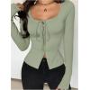 image:imageSOLY HUX Womens Long Sleeve Shirts Bow Tie Button Down Scoop Neck TShirt Aesthetic Going Out TopsPlain Green