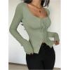image:imageSOLY HUX Womens Long Sleeve Shirts Bow Tie Button Down Scoop Neck TShirt Aesthetic Going Out TopsPlain Green