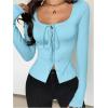 image:imageSOLY HUX Womens Long Sleeve Shirts Bow Tie Button Down Scoop Neck TShirt Aesthetic Going Out TopsPlain Light Blue